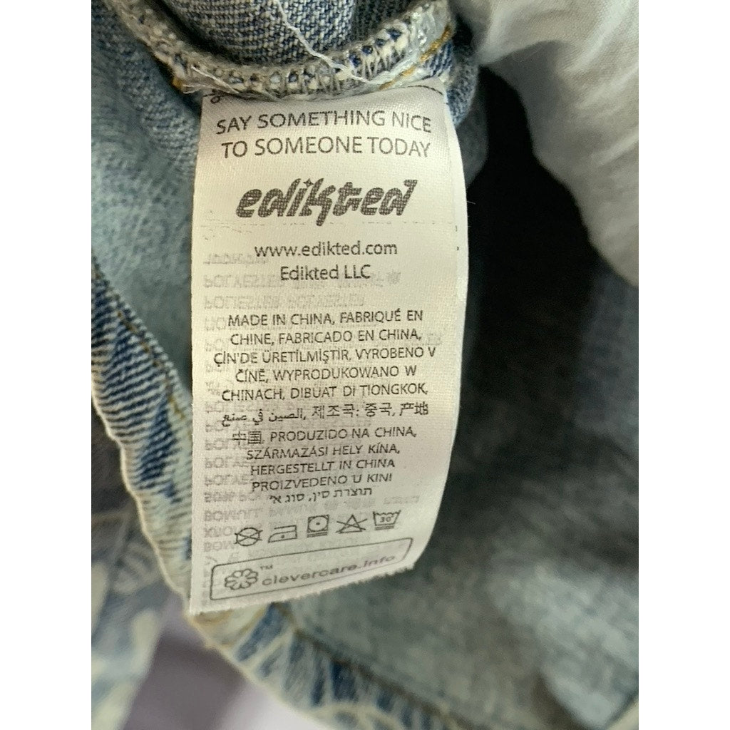 EDIKTED Women's Blue Malia Print Denim Long Sleeve Button-Up Cropped Jacket SZXS