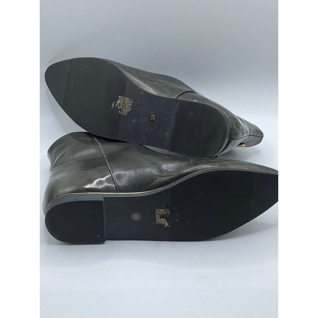 S GIOVANNI Women's Black Leather Rory Almond-Toe Side Zip Boots SZ 38(US7.5)