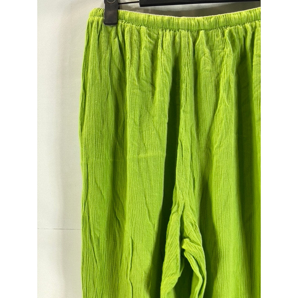 METRO COLLECTION Women's Green Drawstring Straight-Leg Pull-On Crinkle Pant SZ M