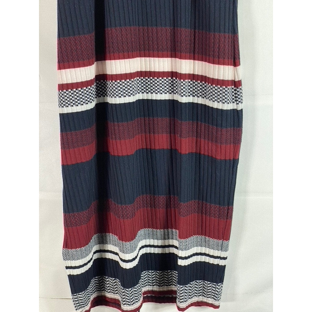 SUPERDRY Women's Navy/Red Striped Crewneck Sleeveless Fitted Midi Dress SZ 12