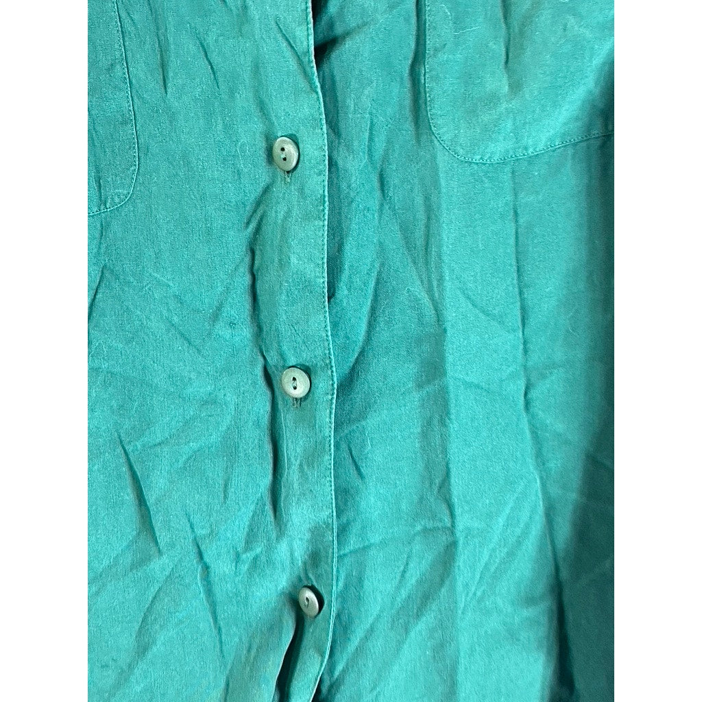 B. MOSS Women's Dark Green Flap Chest Pocket Button-Up Long Sleeve Silk Top SZ L