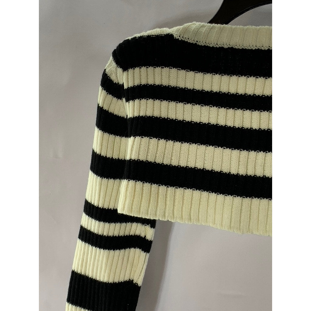 MAEVE By ANTHROPOLOGIE Women's Cream/Black Striped Long Sleeve Bolero SZ L