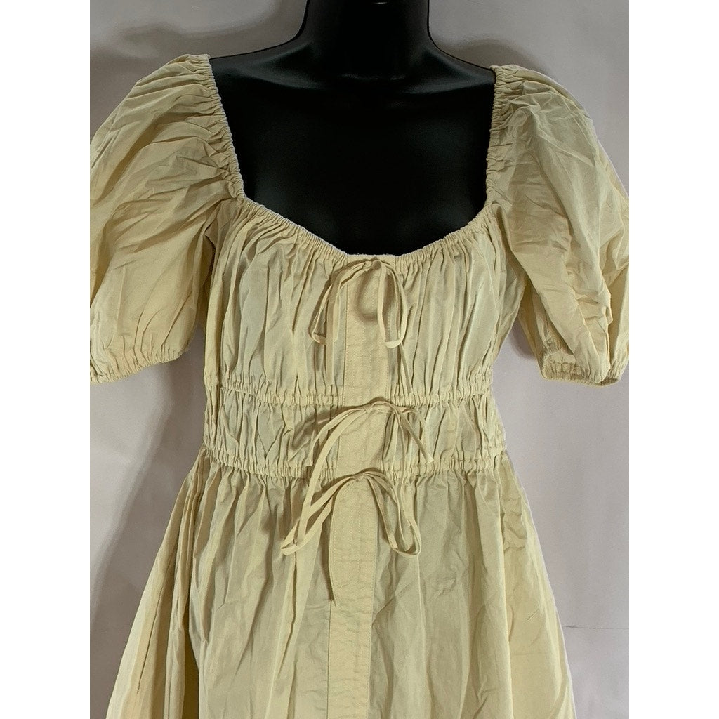 EN SAISON Women's Natural Sveta Square-Neck Puff Sleeve Tie-Back Midi Dress SZ M