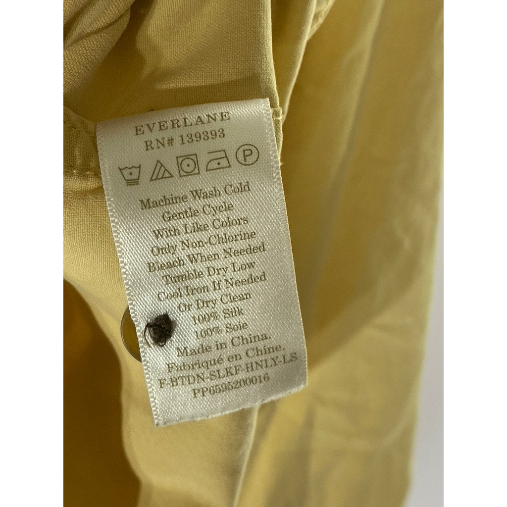 EVERLANE Women's Yellow Washable Silk Long Sleeve Henley Patch Pocket Top SZ 2