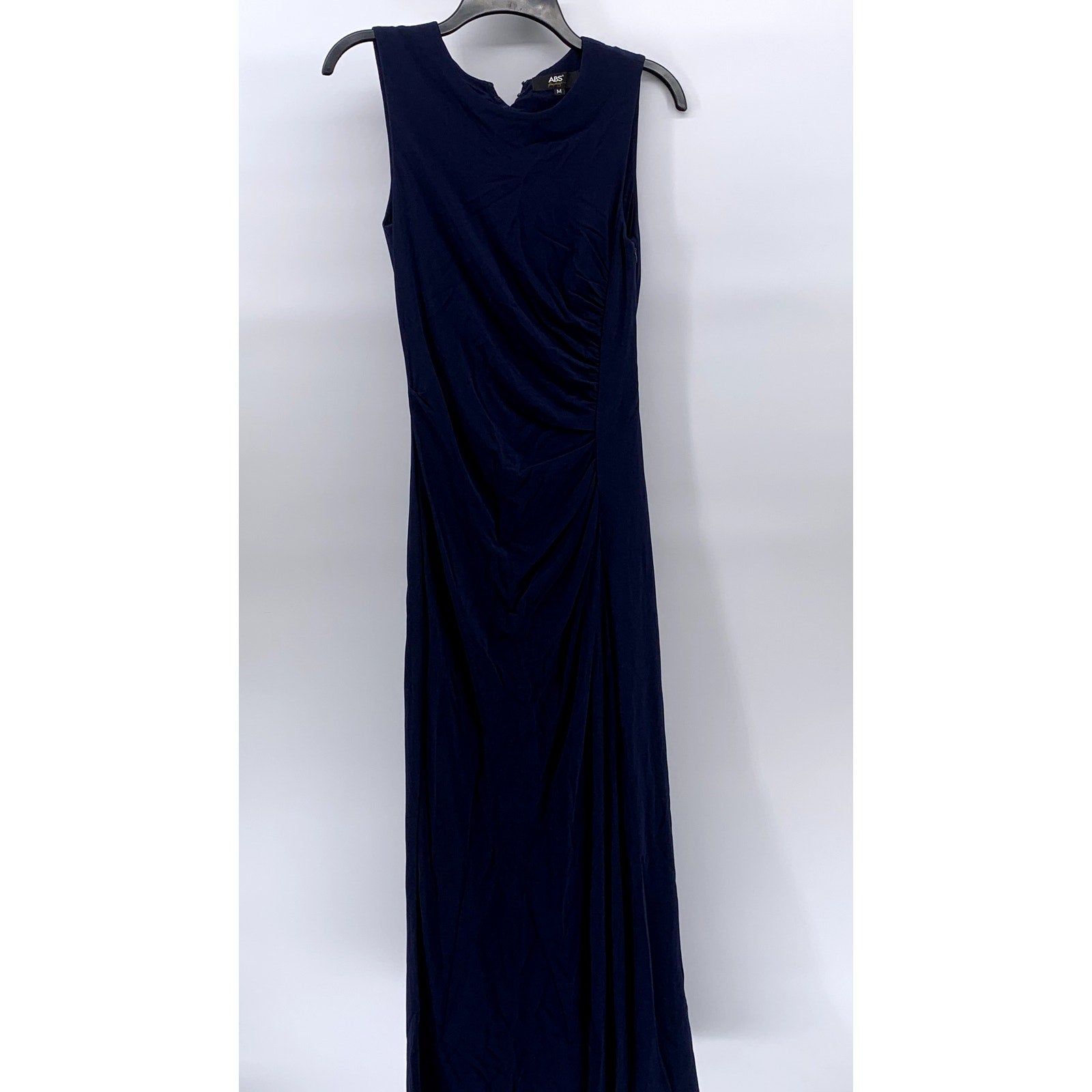 ABS By ALLEN SCHWARTZ Women's Blue-Black Mesh Back Side-Ruched Maxi Dress SZ M