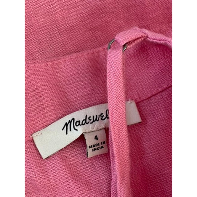 MADEWELL Women's Retro Pink Linen Goldie Straight-Neck Adjustable Mini Dress SZ4