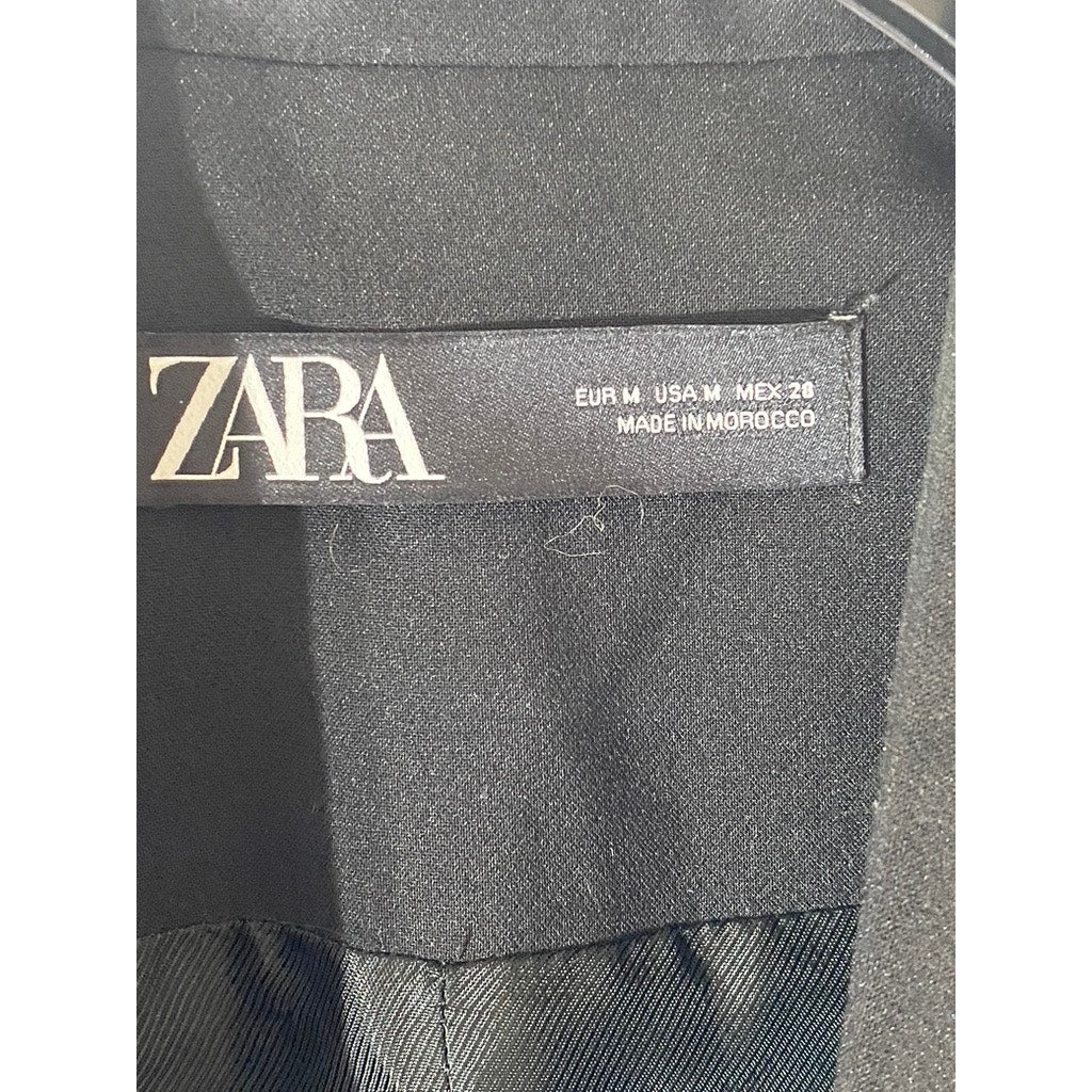 ZARA Women's Solid Black Fitted Hook-Closure Collarless Blazer SZ M