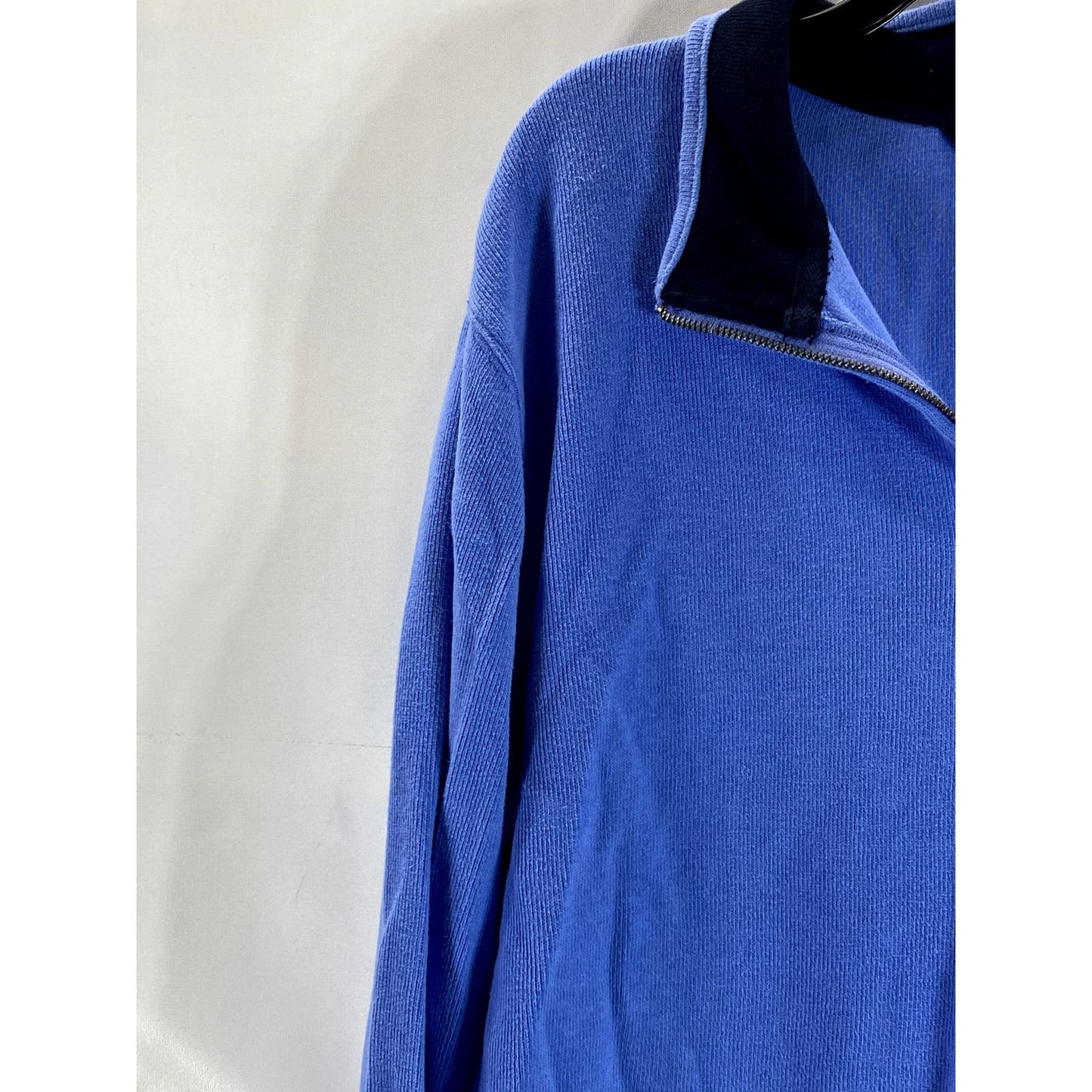 LANDS' END Men's Blue Cotton Bedford Rib Quarter-Zip Pullover Sweater SZ XL