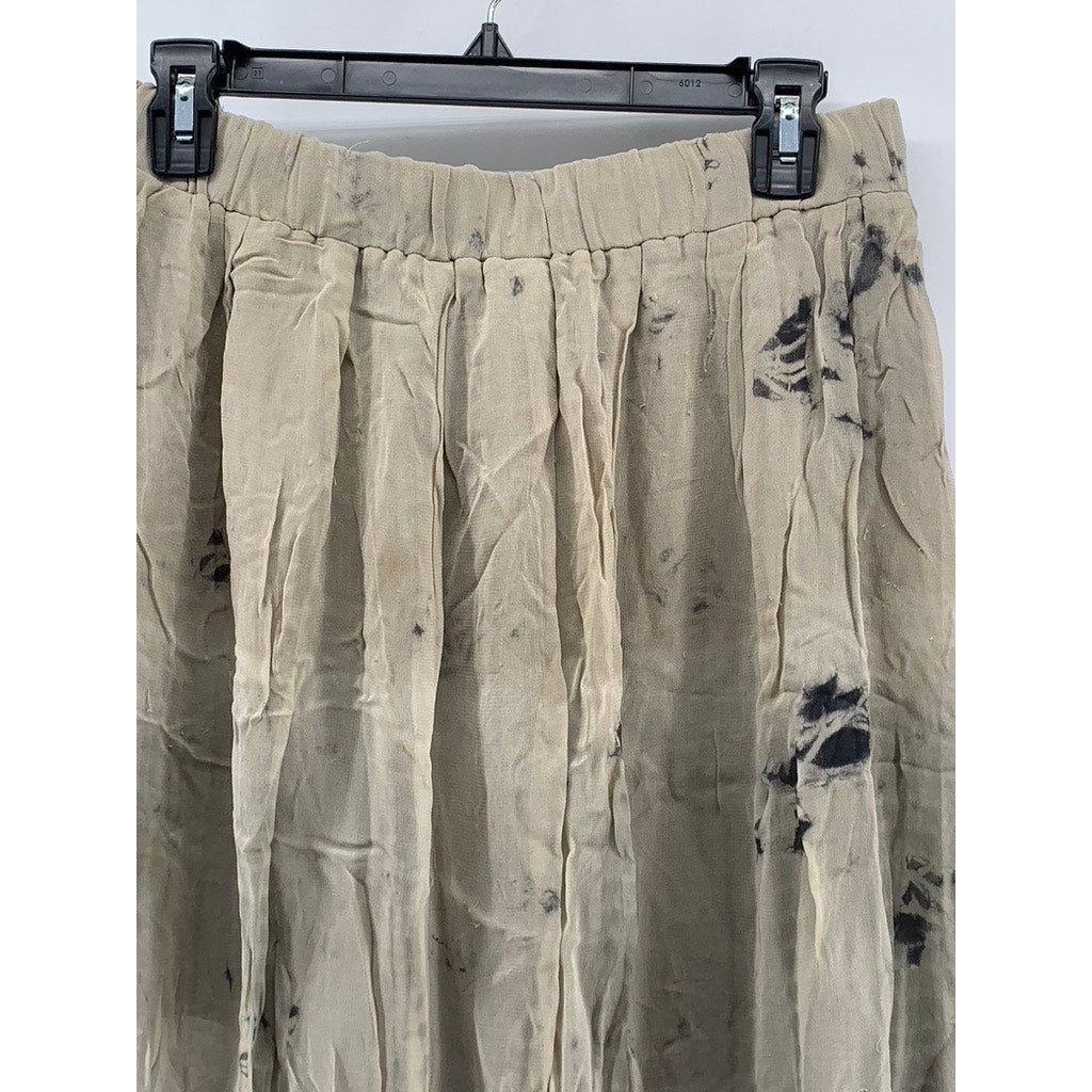 ZARA Women's Beige Printed Pull-On Pleated A-Line Midi Skirt SZ M