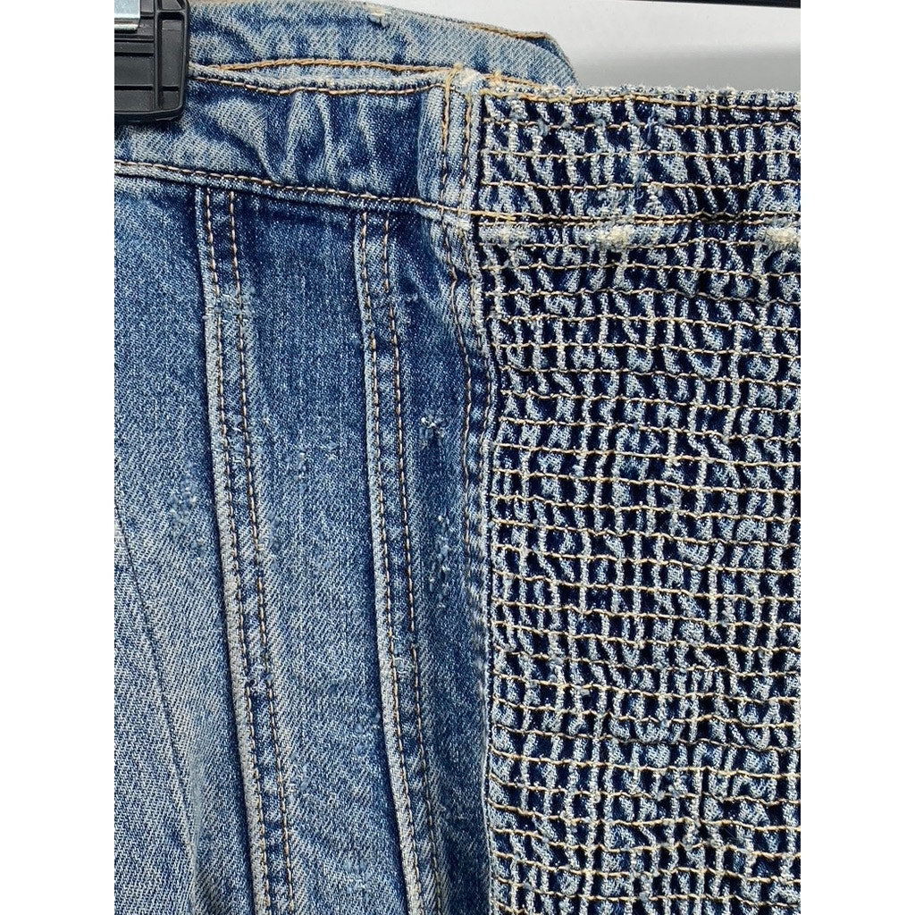 ZARA Women's Light Blue Denim Raw-Hem Button-UP Strapless Corset Top SZ M