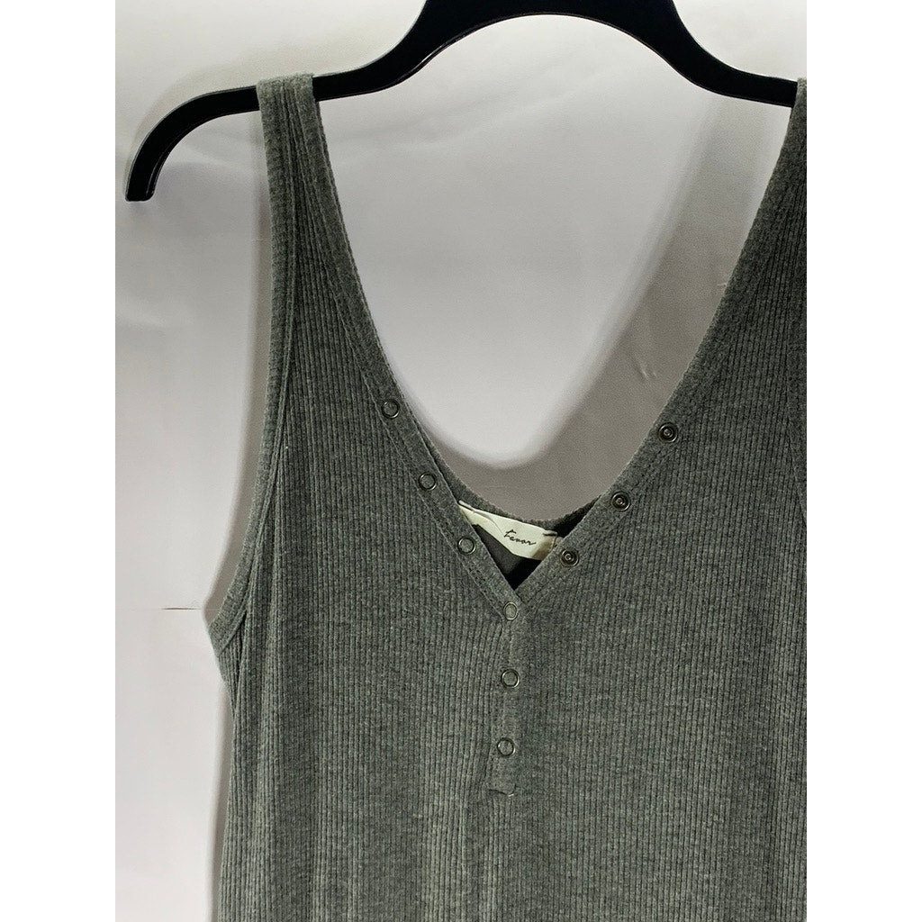 ALL IN FAVOR Women's Gray Ribbed Henley Casual Midi Tank Dress SZ S