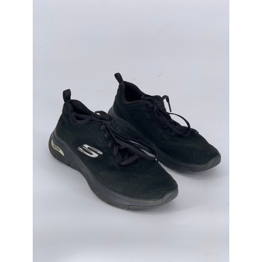 SKECHERS Women's Black Arch-Fit Lightweight Lace-Up Active Sneakers SZ 8