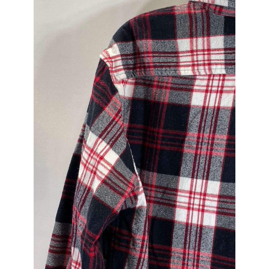 LANDS' END Men's Red/Black Plaid Traditional-Fit Button-Up Long Sleeve Shirt SZM