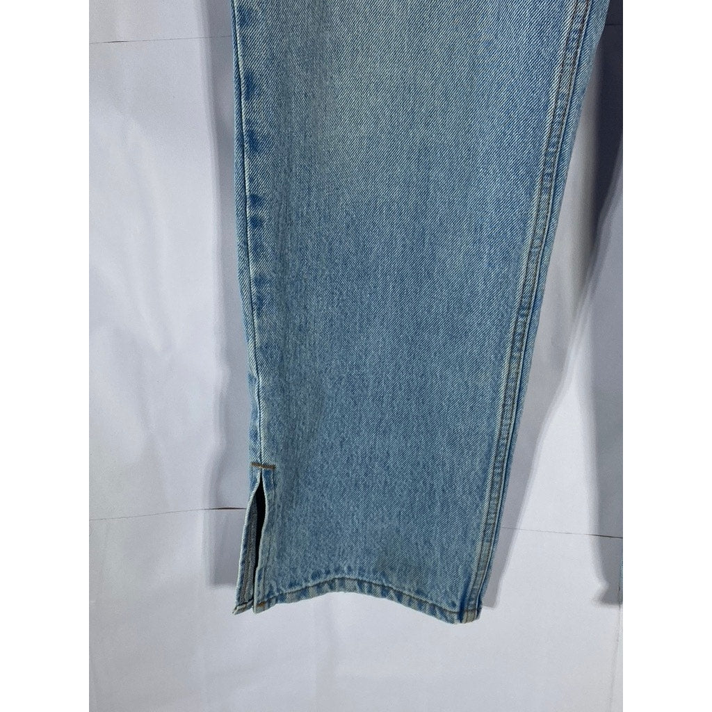 ASOS DESIGN Women's Light Blue Denim Slit-Hem Baggy Straight-Leg Jean SZ 30X32