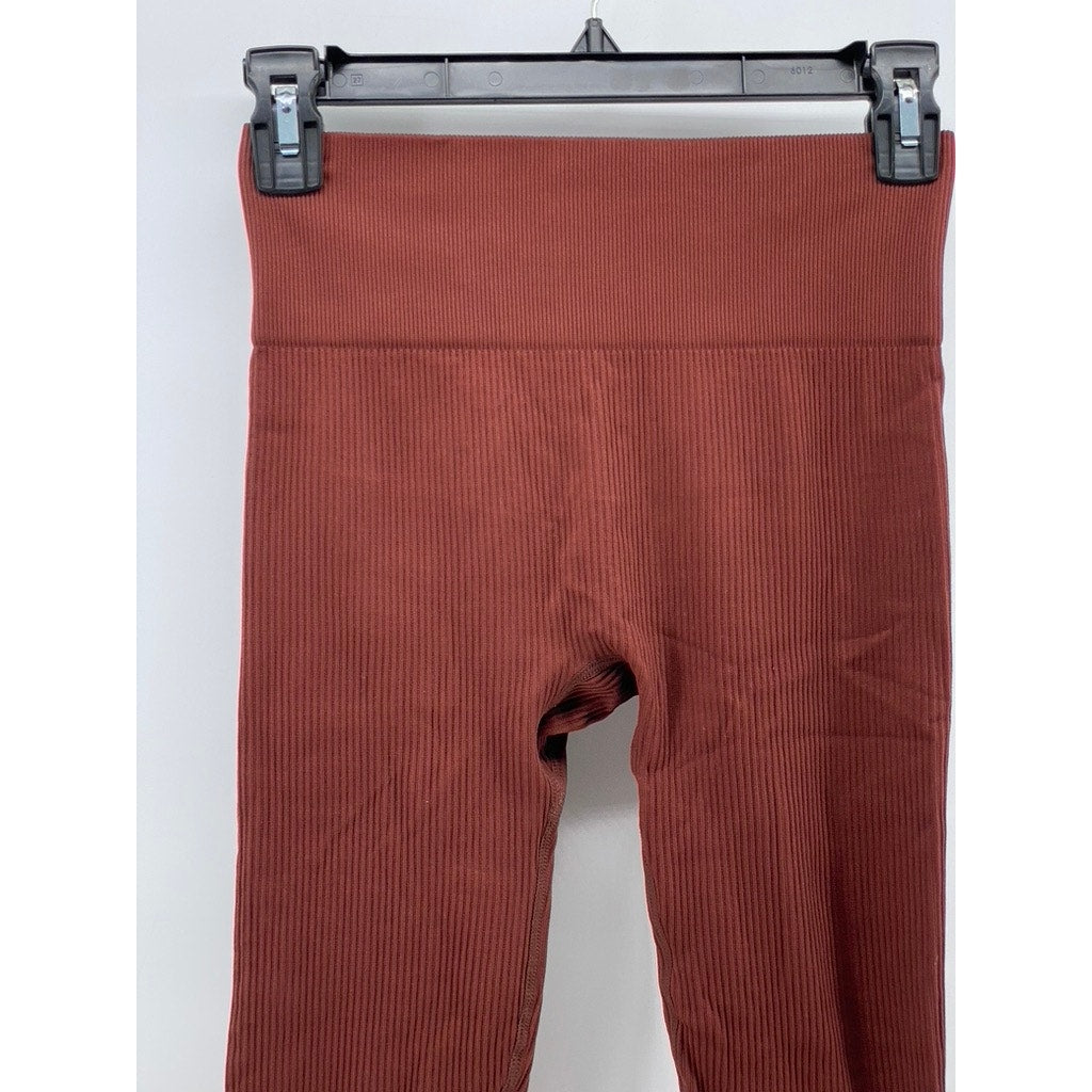 UNBRANDED Women's Rust Ribbed Pull-On Skinny High-Rise Leggings SZ S