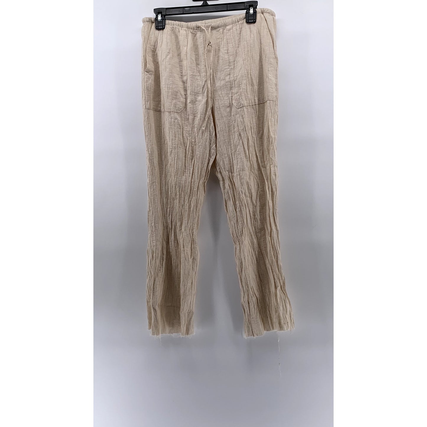 ZARA Women's Beige Textured Relaxed-Fit Straight-Leg Casual Pull-On Pant SZ M