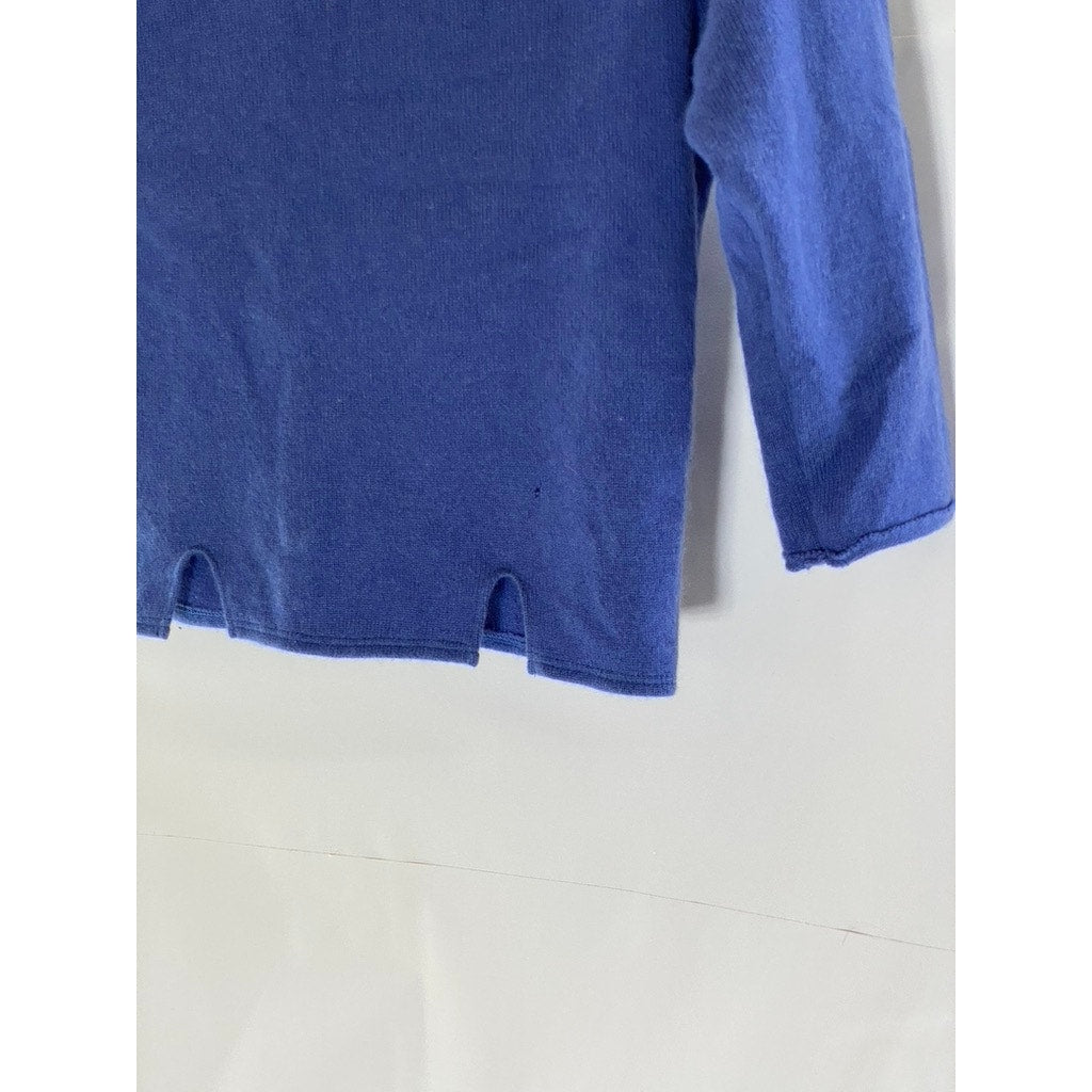 REFORMATION Women's Blue Cropped 3/4 Sleeve Scoop Neck Sweater SZ XS/S
