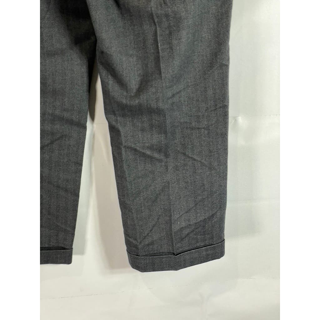 PAUL FREDRICK Men's Gray/Black Stretch Classic-Fit Pleated Cuffed-Hem Pant SZ 35