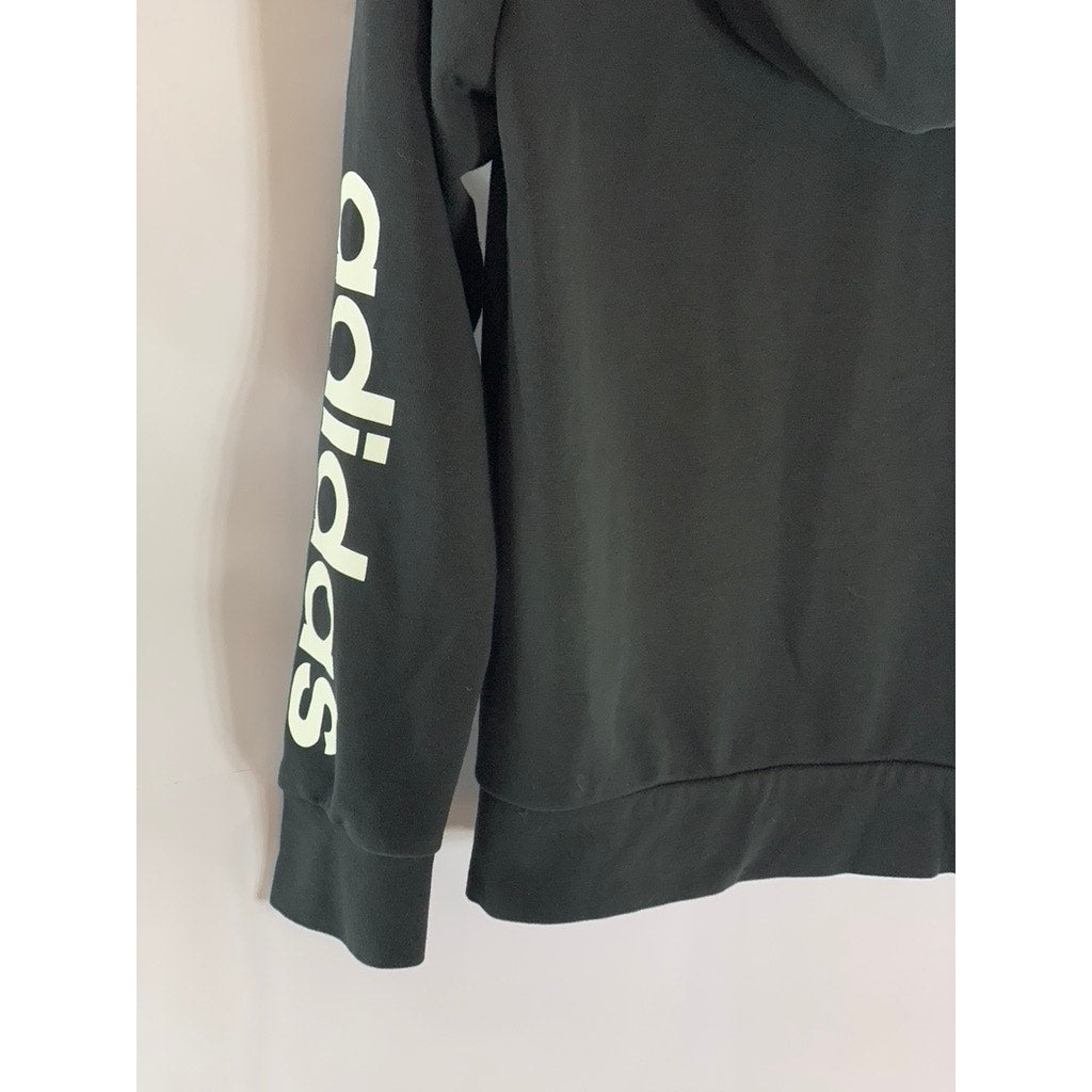 ADIDAS Women's Black/White Essential Linear Hooded Zip-Up Sweater SZ M