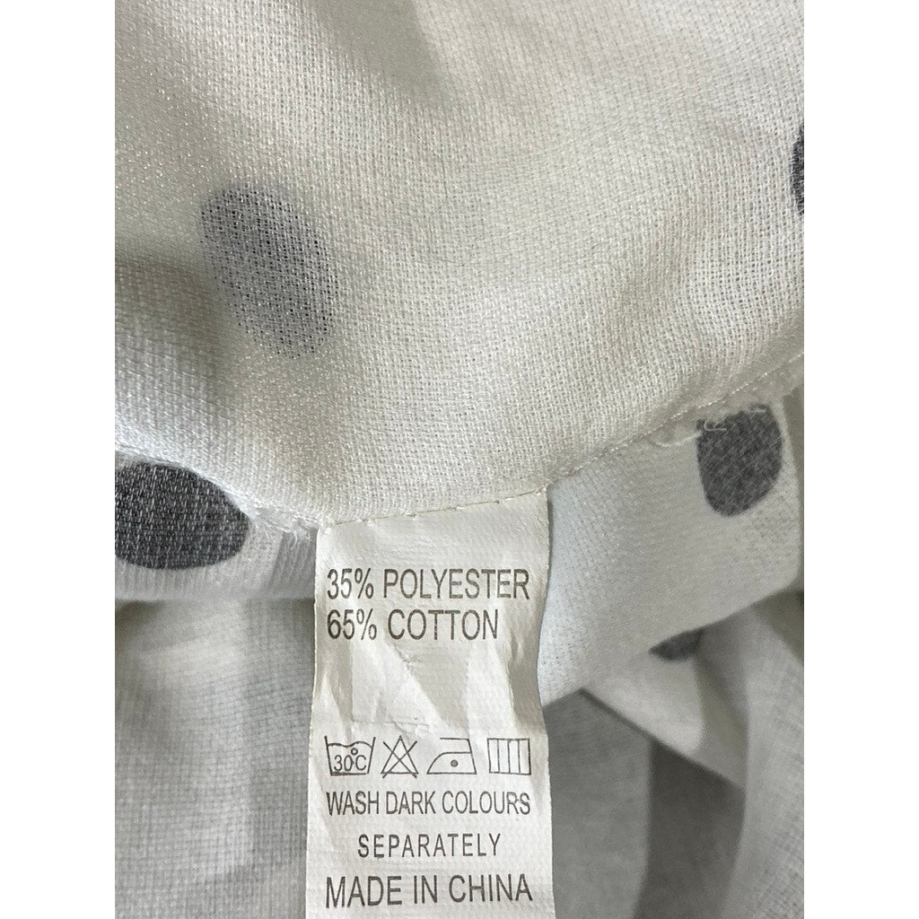 UNBRANDED Women's White/Black Polka Dot Short Sleeve Button-Up Crop Top SZ M