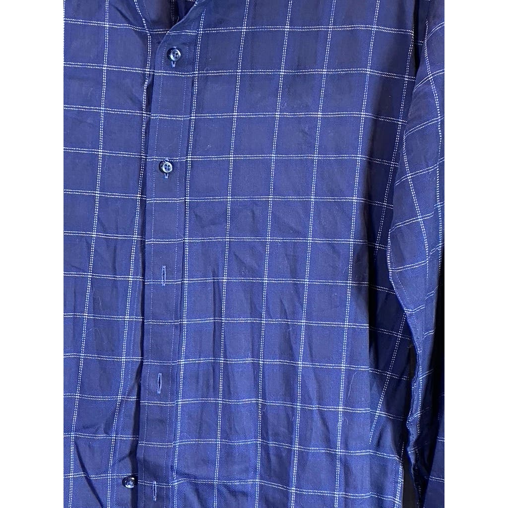 BEN SHERMAN Men's Navy Dobby Windowpane Stretch Skinny-Fit Dress Shirt SZ 16