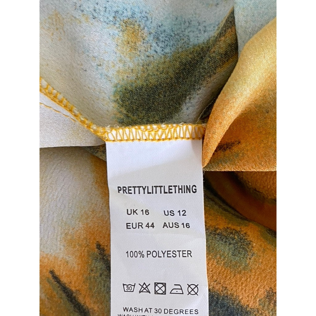 PRETTY LITTLE THINGS Women's Orange Tie-Dye Ruched Side Midi Pull-On Skirt SZ 12
