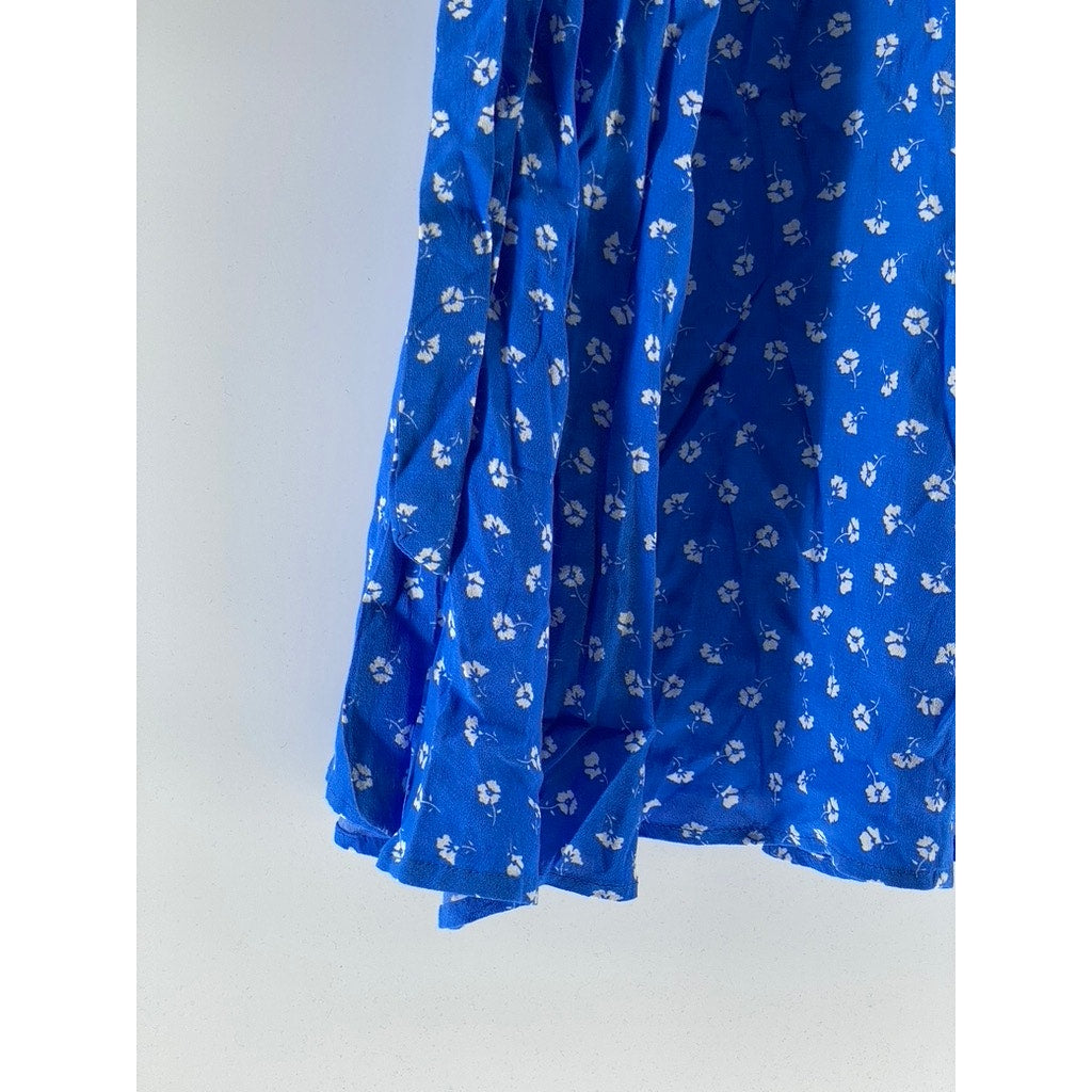 LULUS Women's Royal Blue Floral Short Sleeve Wrap Midi Dress SZ XL