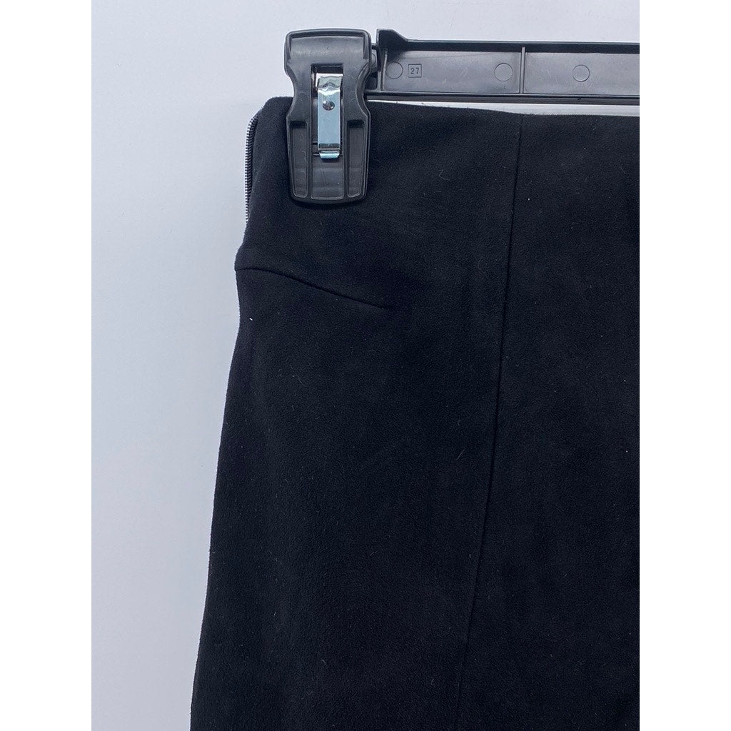 ZARA BASIC Women's Black Faux Suede Pull-On Tapered Zipper-Hem Pant SZ XS