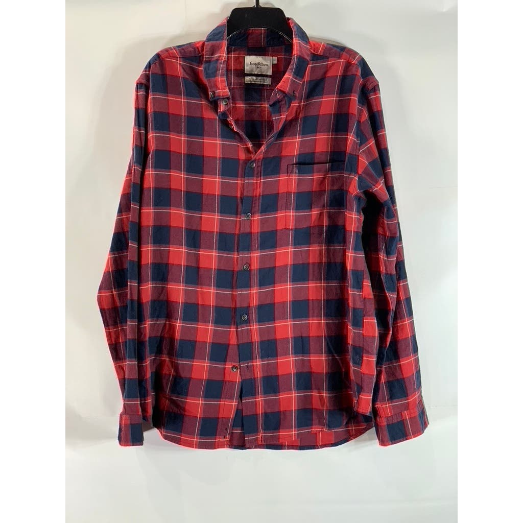 GOODFELLOW & CO Men's Blue/Red Plaid Standard Fit Button-Up Shirt SZ XL