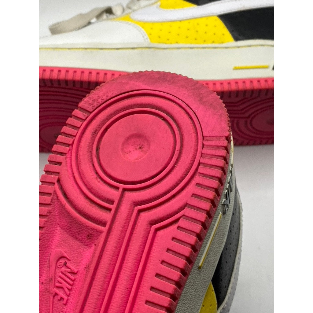 NIKE Women’s White-Pink-Yellow Air Force 1 ‘07 Lace-Up Sneakers SZ 8.5