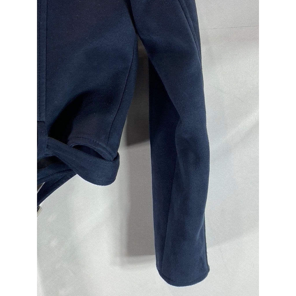 PRIMARK Women's Navy Asymmetrical Moto Faux Suede Buckle Biker Jacket SZ 8