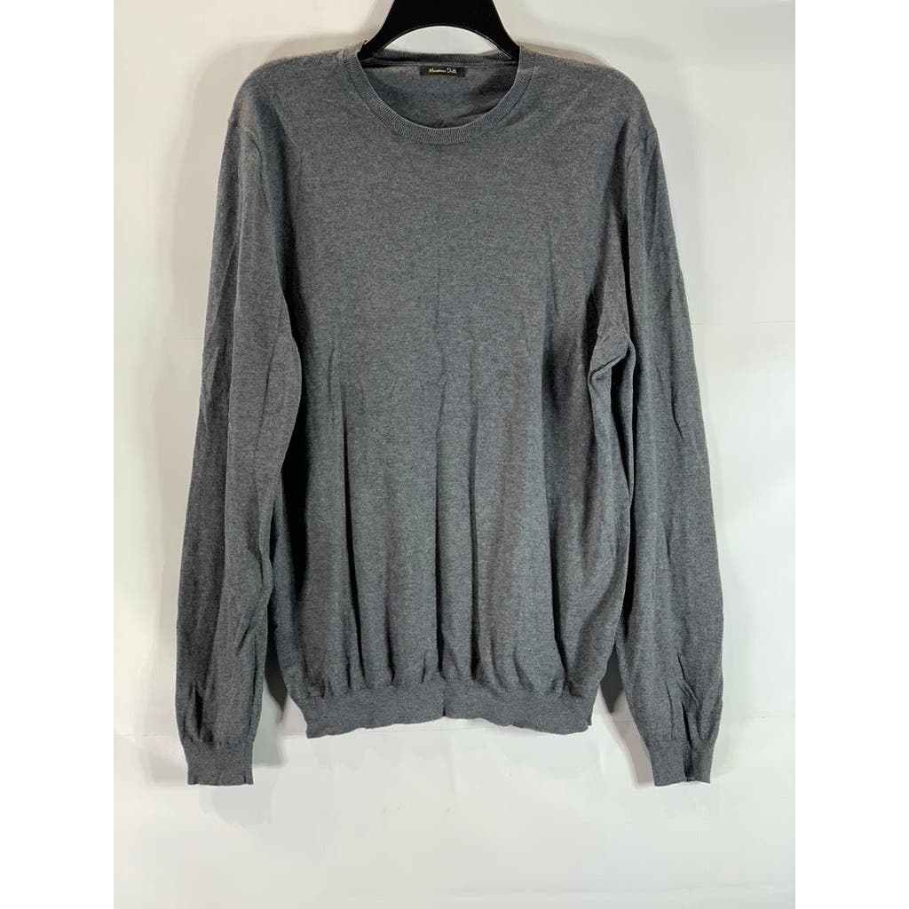 MASSIMO DUTTI Men's Gray Crewneck Cotton-Blend Elbow-Patch Pullover Sweater SZXL