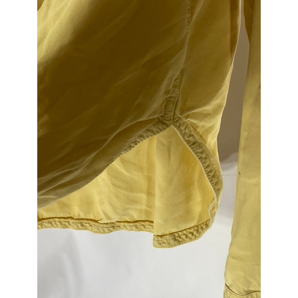 EVERLANE Women's Yellow Washable Silk Long Sleeve Henley Patch Pocket Top SZ 2