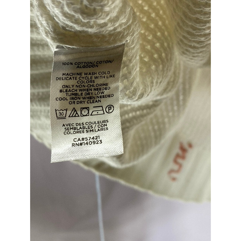 LOFT Women's White Knit Crewneck Elliptical Hem Pullover Sweater SZ XL