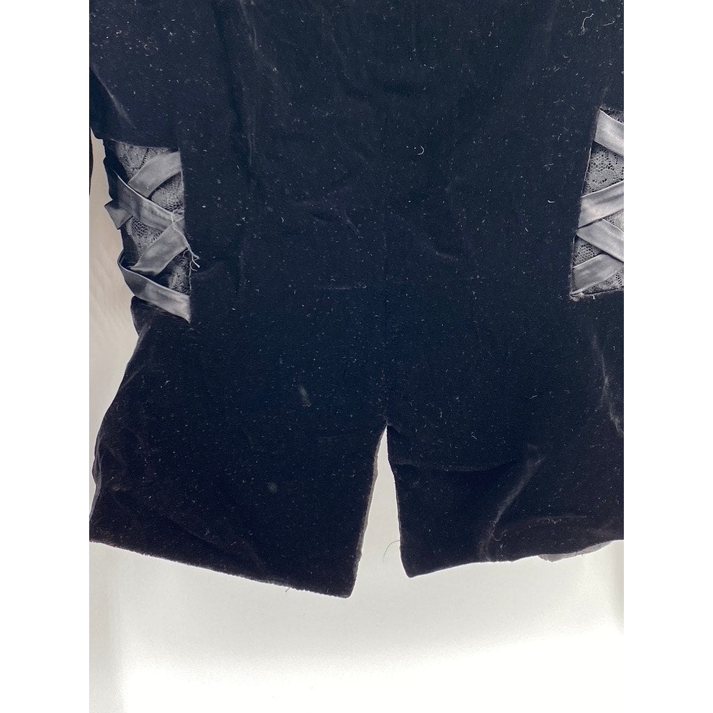 ZUM ZUM Women's Vintage Black Velvet V-Neck Button-Up Lace-Side Blazer SZ 7