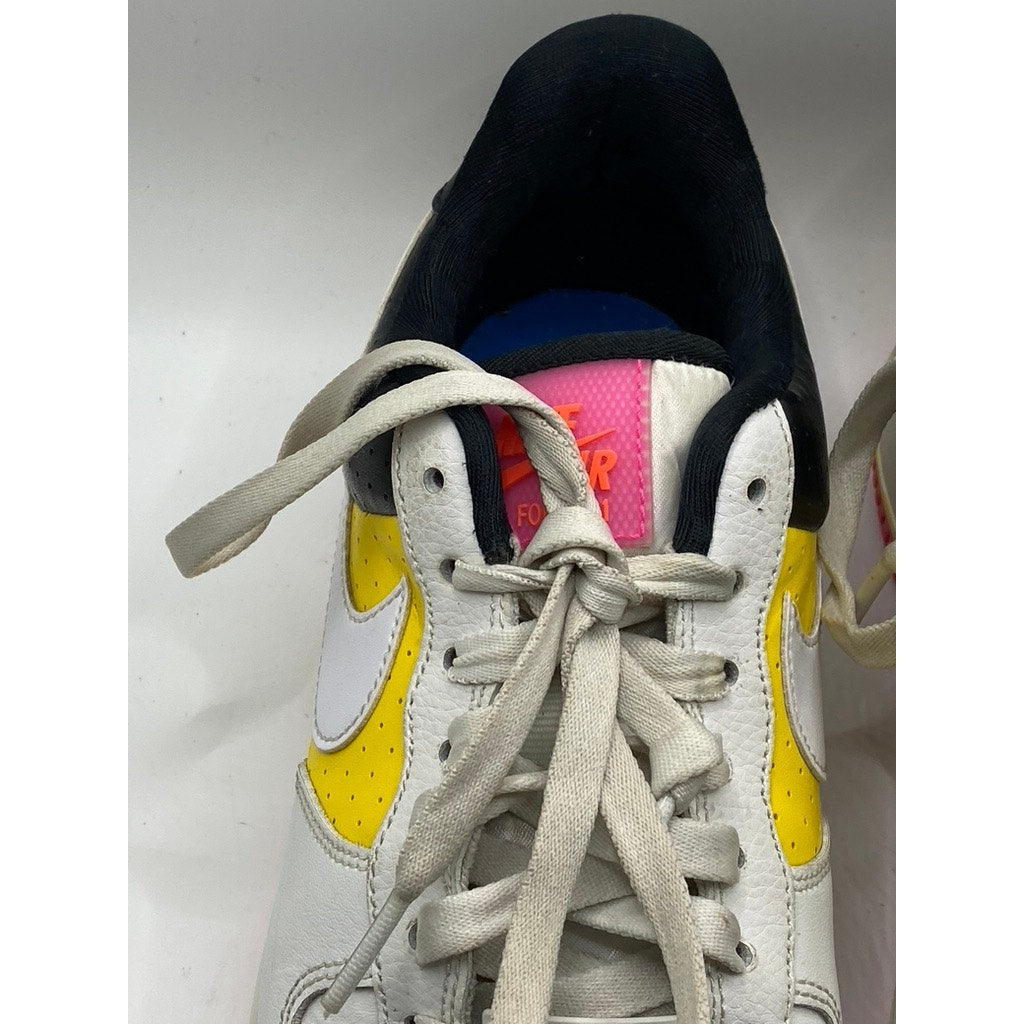 NIKE Women’s White-Pink-Yellow Air Force 1 ‘07 Lace-Up Sneakers SZ 8.5