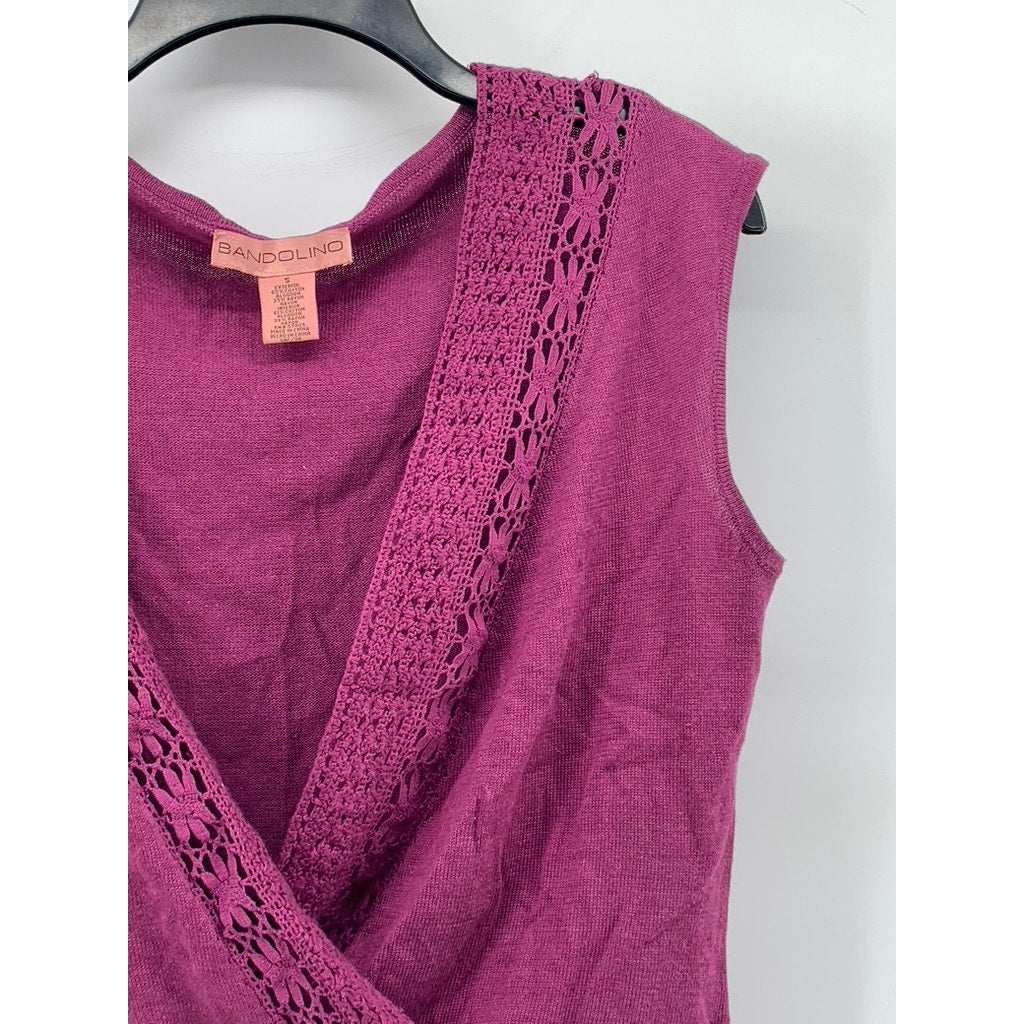 BANDOLINO Women's Maroon Eyelet Surplice Sleeveless Faux-Wrap Top SZ S