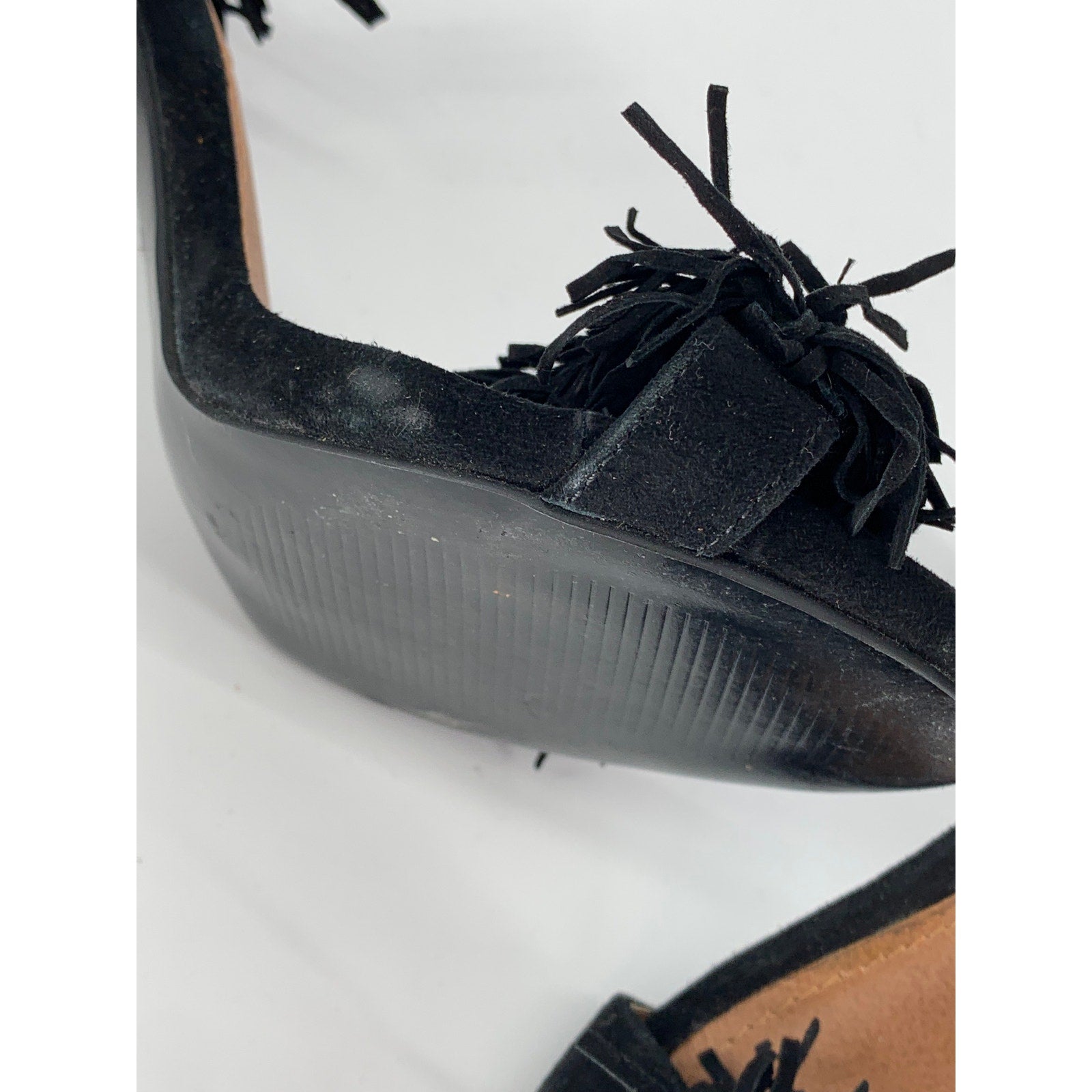 STEVE MADDEN Women's Black Leather Sassey Fringe Gladiator Stiletto Heels SZ 6.5