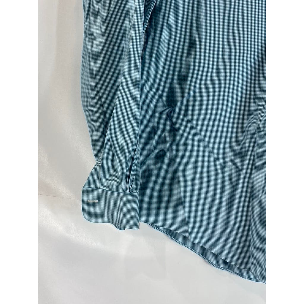 BROOKS BROTHERS 346 Men's Aqua Gingham Original Polo Slim-Fit Dress Shirt SZ 16