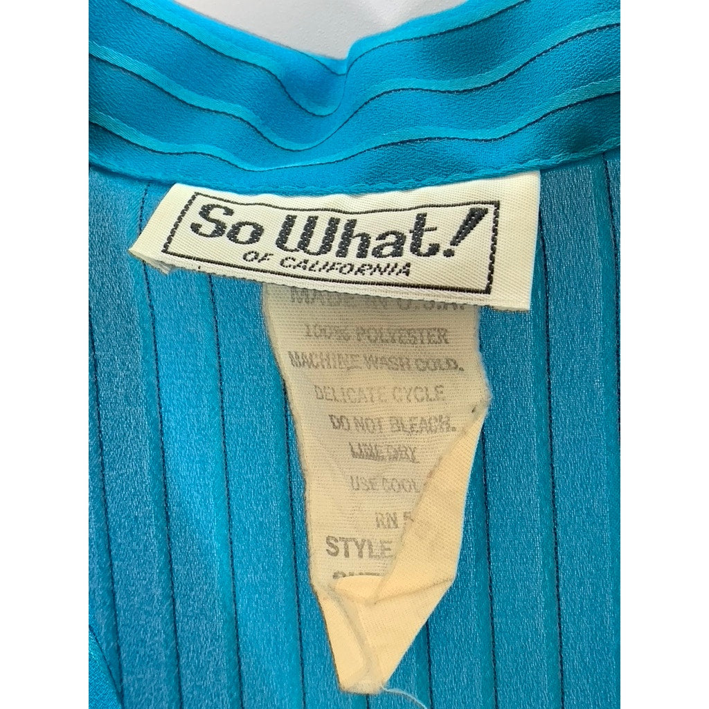 SO WHAT! Of California Women's Blue Striped V-Neck Button-Up Blouse SZ M