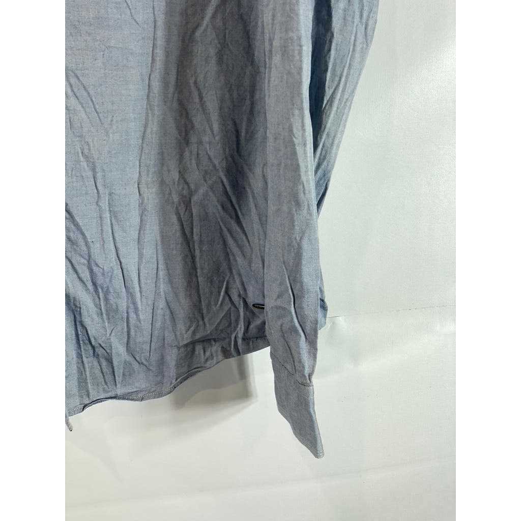 SCOTCH & SODA Men's Light Blue Raw Mandarin Collar Regular-Fit Collar SZ XL