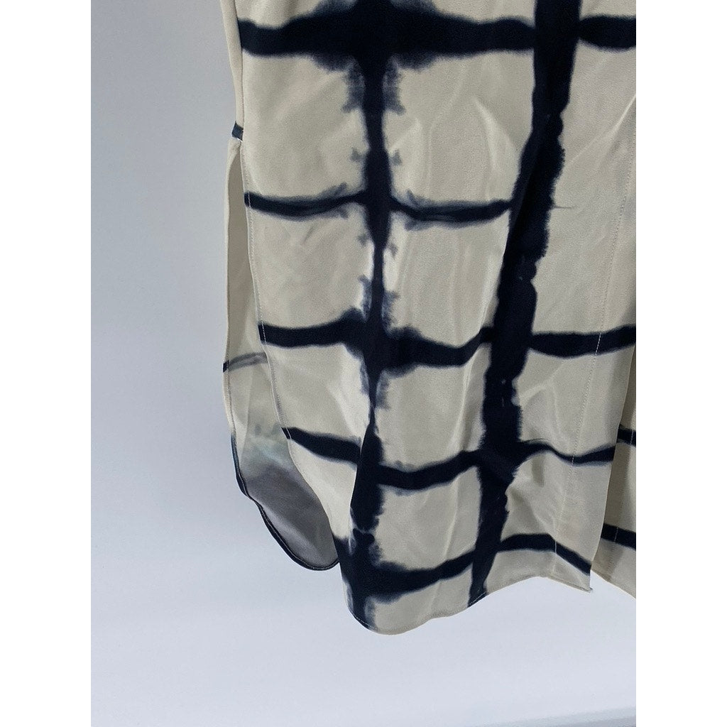 ADAM LIPPIES Women's Beige-Black Silk Printed Button-Up Tunic Top SZ 0