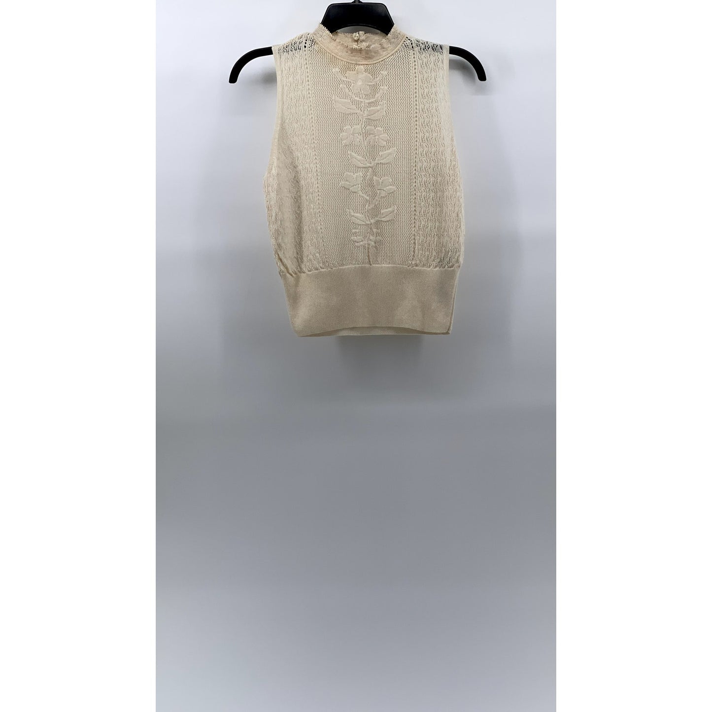 ZARA Women's Beige Knit Floral Sleeveless Pullover Top SZ S