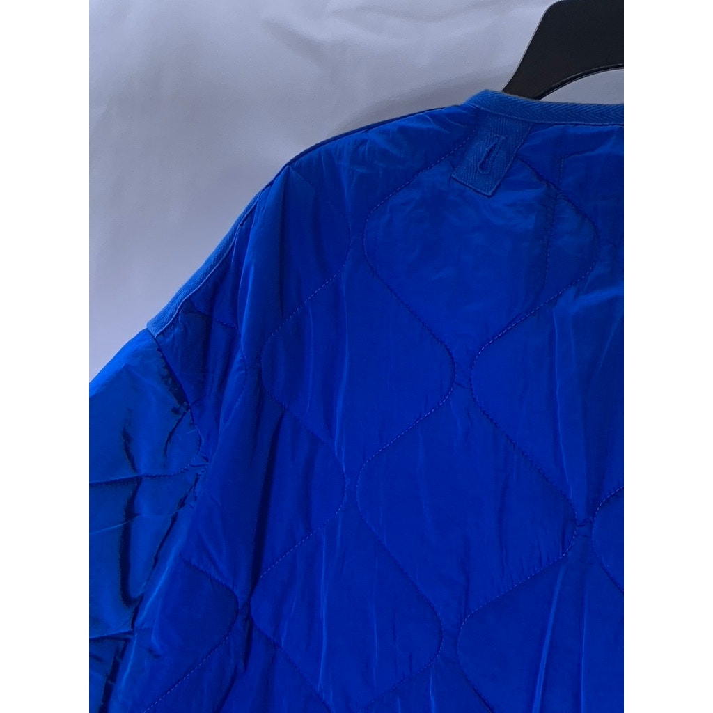ZARA Women's Royal Blue Snap-Button Oversized Quilted Split Hem Jacket SZ XS
