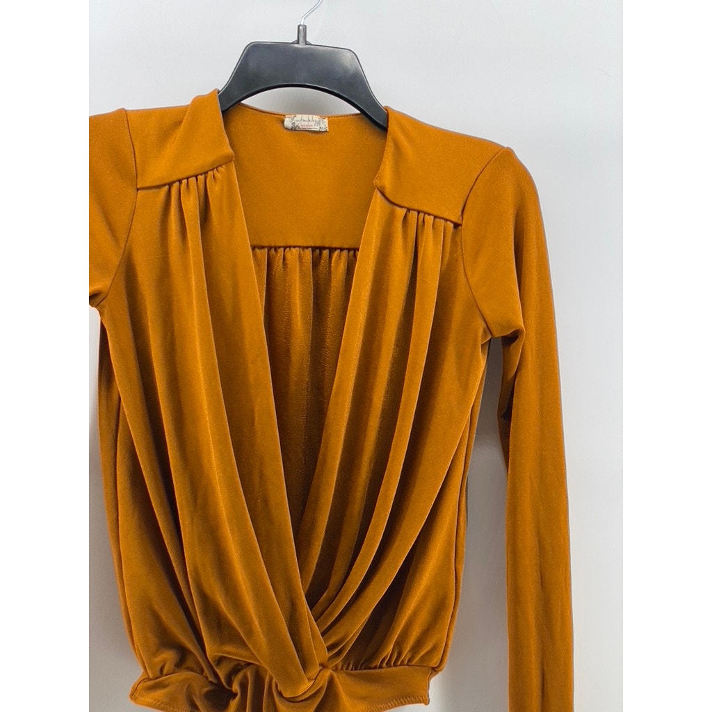 FREE PEOPLE INTIMATELY Women's Orange Surplice Pleated Long Sleeve Bodysuit SZXS