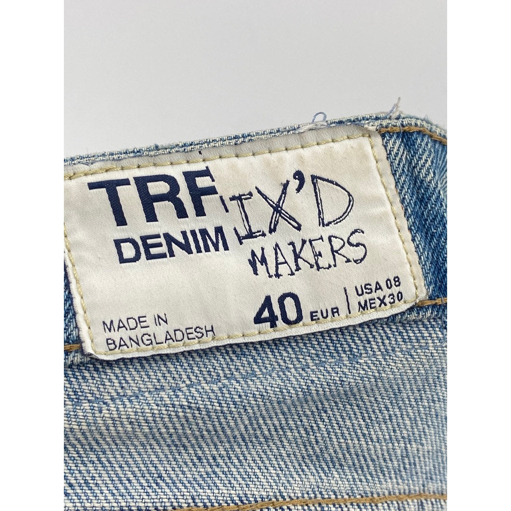 ZARA TRF IX'D Women's Light Blue Denim Distressed Flare Streetwear Y2K Jean SZ 8