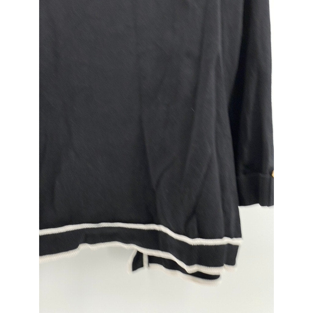 ANNE KLEIN Women's Black-White Malibu Open-Front Collarless Cardigan SZ M