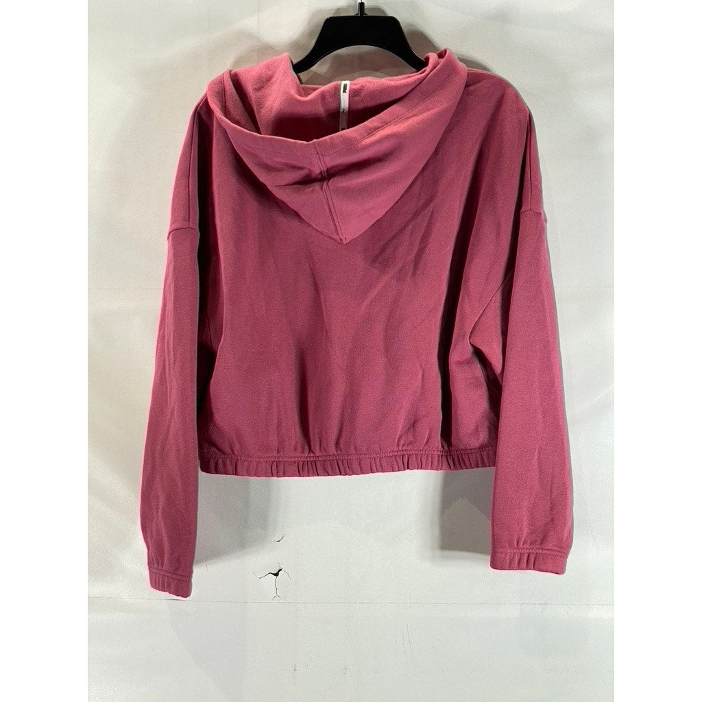 PUMA Women's Pink Logo Half Zip Cropped Dropped Shoulder Pullover Hoodie SZ M