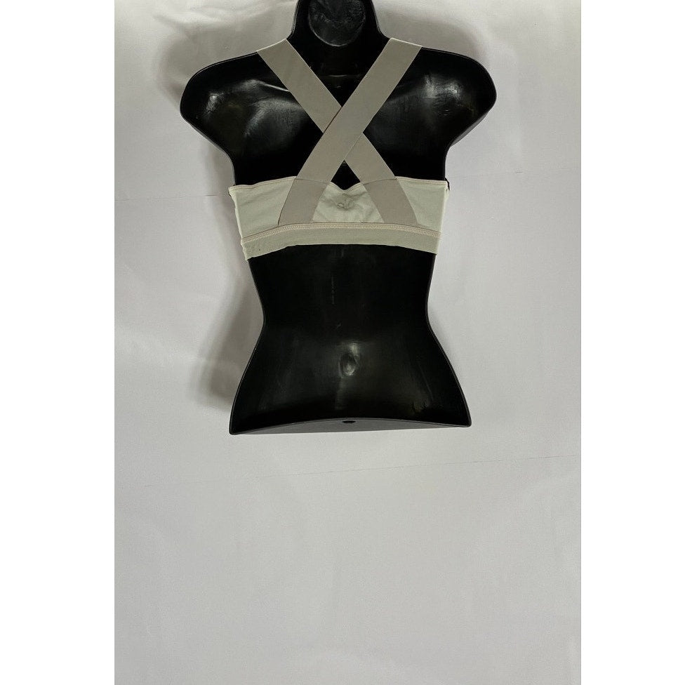 ALO Women's White/Black Colorblock Scoop-Neck Elastic Cross Strap Sport Bra SZ S