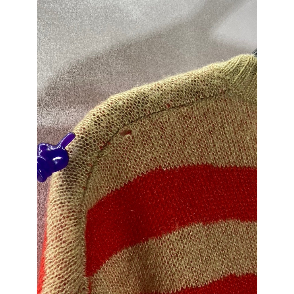 CLUB MONACO Women's Tan-Red Zebra Striped Crewneck Knit Pullover Sweater SZ S